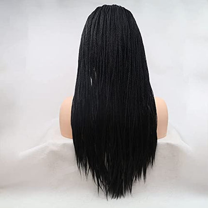 Karissa - Parrucca intrecciata nera con pizzo frontale in fibra sintetica senza colla, resistente al calore, senza nodi intrecciati, per donne nere