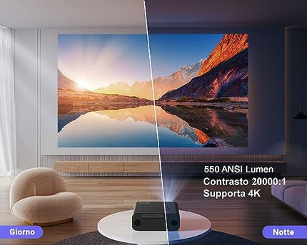 【Auto Focus/Keystone】 Proiettore WiFi Bluetooth 550 Ansi 1080P Nativo Full HD, WiMiUS Proiettore 4K Supporta con Funzione Zoom Videoproiettore WiFi6 Home Cinema per Telefono/TV Stick/PS5 HDMI AV USB
