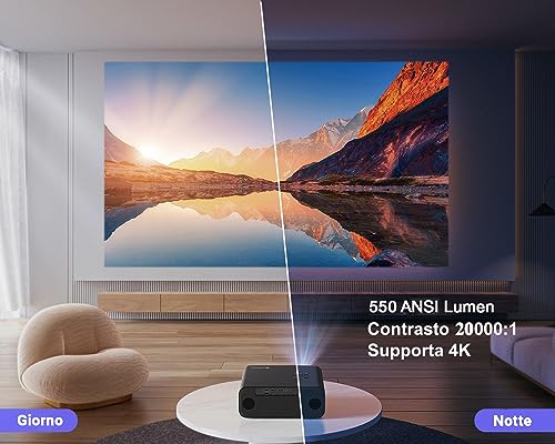 【Auto Focus/Keystone】 Proiettore WiFi Bluetooth 550 Ansi 1080P Nativo Full HD, WiMiUS Proiettore 4K Supporta con Funzione Zoom Videoproiettore WiFi6 Home Cinema per Telefono/TV Stick/PS5 HDMI AV USB