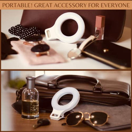 Luce Per Videoconferenza, Selfie Ring Light Mini, Lampada Ricaricabile ad Anello con 60 Led, 3 Tonalità di Luce e Clip da 3,5cm per Telefono, Accessorio Utile per Video, Foto, TikTok, Trucco