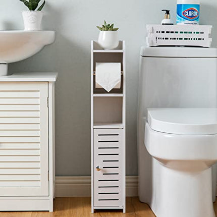 AOJEZOR Porta carta igienica, Colonnina con portarotolo, Piantana portarotolo e portascopino 2 in 1, Mobile Bagno, Bianco Realizzato (Bianco)