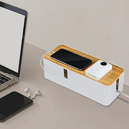 Firschoie Scatola di gestione dei cavi, Scatola per cavi con coperchio in bambù, Scatola di immagazzinaggio del filo per nascondere i cavi, Organizza il cablaggio del computer, i cavi sciolti(Bianco)