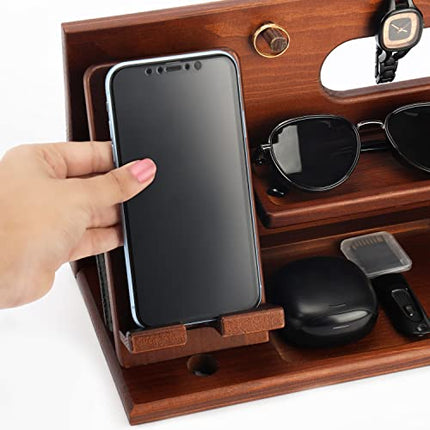 BELLE VOUS Docking Station con Supporto Cellulare Legno - Svuotatasche Legno per Comodino/Tavolino - Organizzatore Scrivania per Portafoglio, Orologio, Chiavi e Gadget - Idee Regalo per Uomini