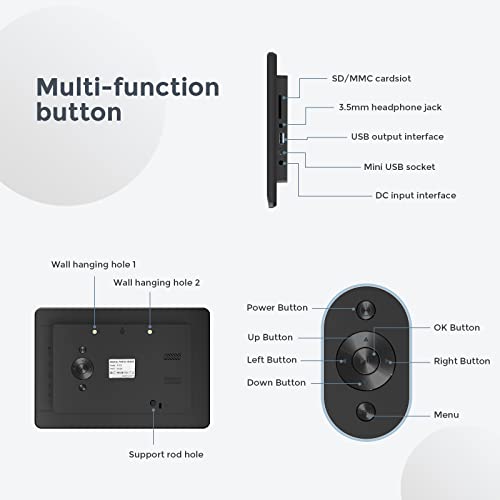 FamBrow Cornice Digitale 10 Pollici, Cornice Foto Digitale con Schermo IPS HD da 1920x1080P, Telecomando per l'impostazione facile di video/musica/foto/calendario/orologio, supporto SD/USB