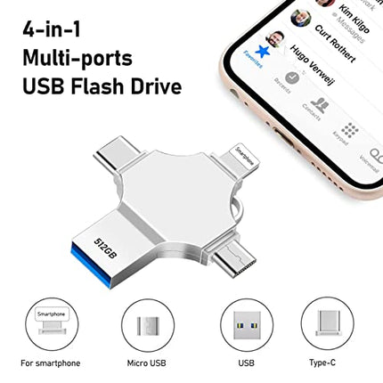 Chiavetta USB 512GB 4 In 1 Pen Drive Adalta Velocità USB 3.0 Pennetta USB Grande Capacità Pendrive 512GB Memoria Esterna per Smartphone Tablet OTG Android Computer