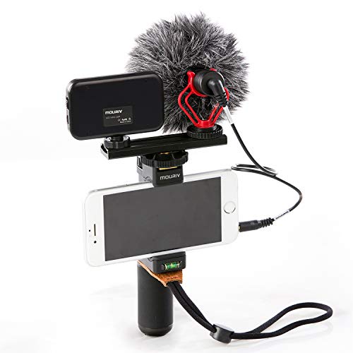 Smartphone Video Rig, Mouriv Stabilizzatore di Muggine di Vlogging di Registrazione Filmmaking per iPhone Con Cardioidi Microfono, Luce LED Video, Barra Estensione Allenamento Solido in Alluminio