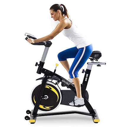 HOMCOM Cyclette Professionale, Cyclette da Camera Regolabile con Schermo LCD e Volano 10kg per Casa o Palestra, Nera e Gialla