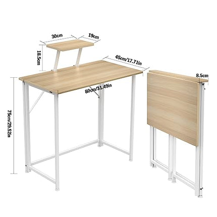 Scrivania Pieghevole Salvaspazio con Staffa per Alzata Staccabile, Tavolo Pieghevole per Computer, Tavolino Pieghevoli da Esterno ed Interni, 80x45x75cm PC Scrivanie Marrone per Ufficio Casa Campeggio