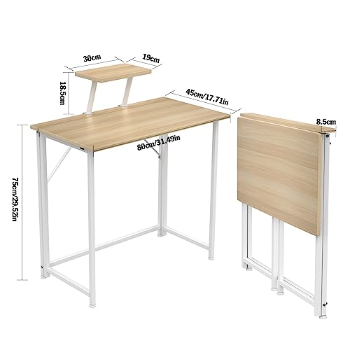 Scrivania Pieghevole Salvaspazio con Staffa per Alzata Staccabile, Tavolo Pieghevole per Computer, Tavolino Pieghevoli da Esterno ed Interni, 80x45x75cm PC Scrivanie Marrone per Ufficio Casa Campeggio