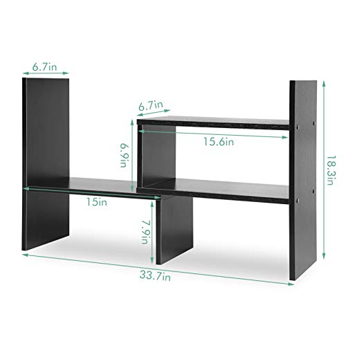 Scaffale a libro in legno, multifunzionale, libreria di immagazzinaggio con 5 scomparti, metodo di assemblaggio multiplo, organizzatore da tavolo per ufficio, camera, cucina, colore nero/legno