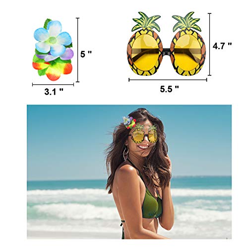 PHOGARY 8PCS Gonna Hula Kit di Accessori per Costumi per Hawaii Luau Party - Ballando Hula con Fiore Bikini Top, Lei Hawaiana, Molletta, Occhiali da Sole