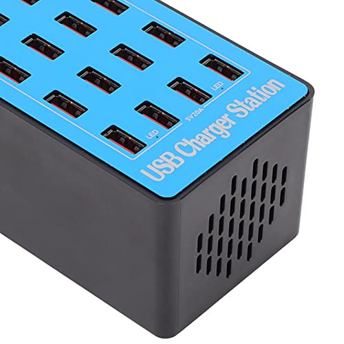 Stazione di Ricarica USB, Caricatore Rapido 100 W 5 V 20 A Ricarica Rapida 20 Porte Hub USB Stazione di Ricarica con Ventola di Raffreddamento da 50 Gradi per Telefoni, Tablet e Altri Elettronica