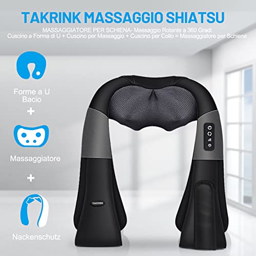 Massaggiatore Cervicale Riscaldato 45°C Massaggiatore Schiena 16 Palline Massaggio e 3 Velocità Regolabili Massaggio Shiatsu Elettrico Profondo con Cavo di Alimentazione 1.8 m Cavo di Auto 1.2 m