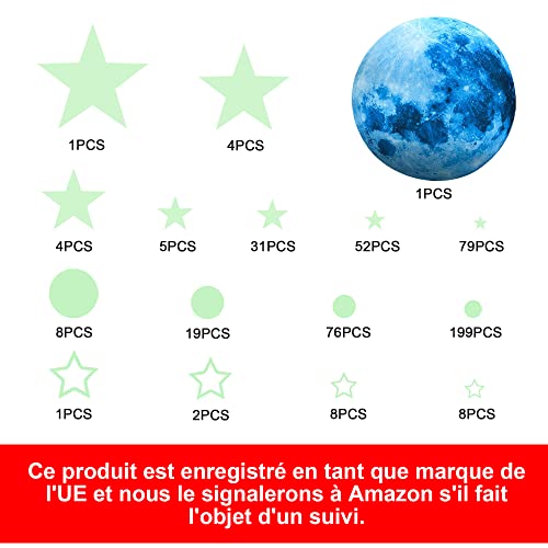 506PCS Stelle Fluorescenti Adesive Soffitto Stelline Luminose per Cameretta Adesivi Murali Bambini Cameretta Stelle Luna Adesivo Muro Luminoso Decorazione per Soggiorno Cameretta Bambino