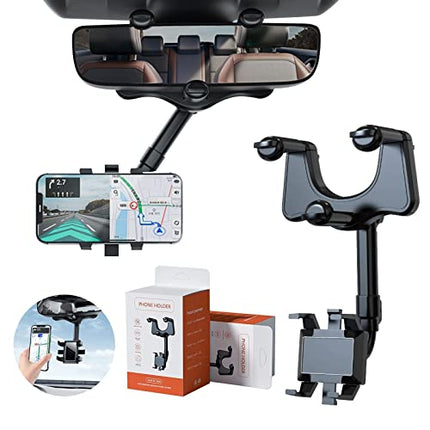 Supporto per telefono per specchietto retrovisore auto, girevole a 360°, retrattile, per auto, supporto per telefono cellulare, adatto a mani libere per iPhone e smartphone Android