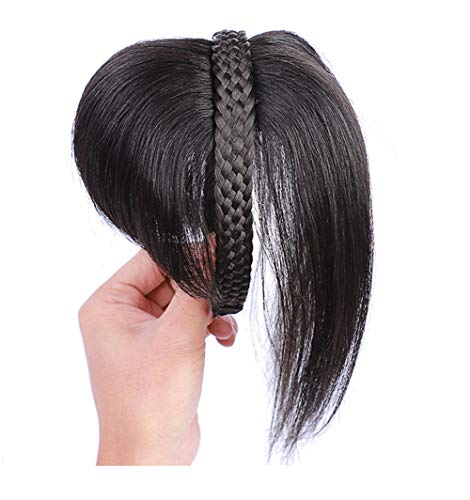 Yanamy - Toupet con fascia intrecciata e clip, in capelli veri, da donna, per alopecia, con frangia laterale, 25,4 cm (castano scuro)