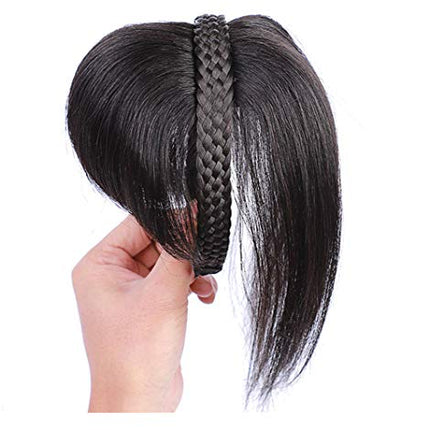 Yanamy - Toupet con fascia intrecciata e clip, in capelli veri, da donna, per alopecia, con frangia laterale, 25,4 cm (castano scuro)