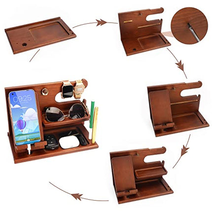 BELLE VOUS Docking Station con Supporto Cellulare Legno - Svuotatasche Legno per Comodino/Tavolino - Organizzatore Scrivania per Portafoglio, Orologio, Chiavi e Gadget - Idee Regalo per Uomini