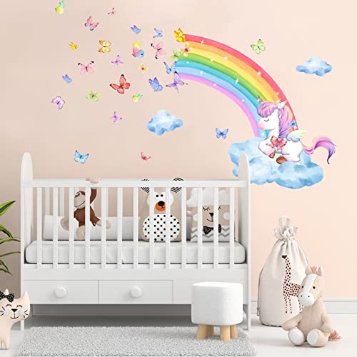 Adesivi Murali Arcobaleno Unicorno Adesivi da Parete Farfalle Nube Adesivi Muro Unicorno Arcobaleni Decorazione Murale Asilo Nido Camera da Letto Cameretta Ragazza Bambini