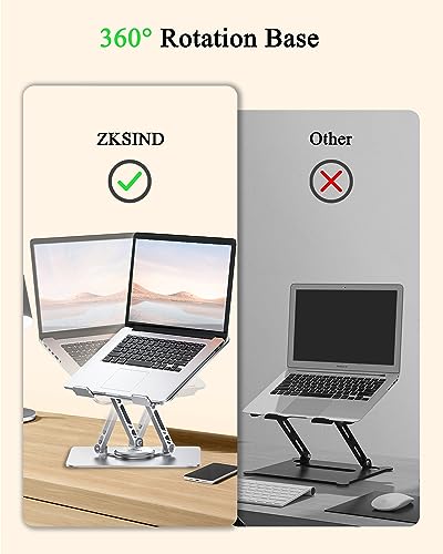 ZKSIND Supporto per Laptop Regolabile con Base Girevole a 360°, Supporto per Laptop Completamente Pieghevole e Portatile per Scrivania, Adatto a Tutti i MacBook/Altri Laptop/iPad Fino a 16"