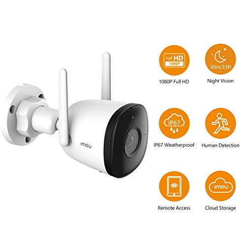 Imou Telecamera WiFi da Esterna, 1080P Telecamera di Sicurezza con AI Rilevazione del Movimento Umano, IP67 Antipolvere & Impermeabile, Visione Notturna 30m, Compatibile con Alexa, Bullet 2C