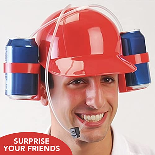 Cappello da birra rosso | Cappello anti-sete | 2 portabevande con cannucce integrate riutilizzabili | Taglia regolabile | Gioco bevente | Creato e sviluppato da OriginalCup®