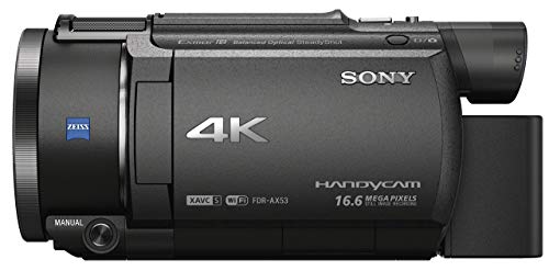 Sony FDR-AX53 Videocamera 4K Ultra HD con Sensore CMOS Exmor R, Ottica Grandangolare Zeiss 26.8 mm, Zoom Ottico 20x, Stabilizzazione Attiva a 5 Assi, Nero