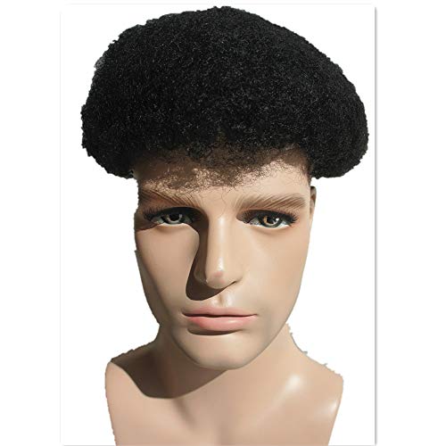 N.L.W. 360 Parrucche di Pizzo Pieno Full Lace Parrucca Uomo per Afro Uomini Sistema di Sostituzione dei Capelli Protesi Capelli Uomo 8×10 Pollici Pelle Sottile 0.06cm Spessore Parrucche in Off Black