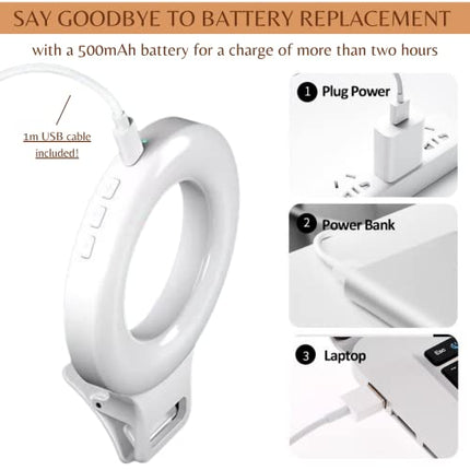 Luce Per Videoconferenza, Selfie Ring Light Mini, Lampada Ricaricabile ad Anello con 60 Led, 3 Tonalità di Luce e Clip da 3,5cm per Telefono, Accessorio Utile per Video, Foto, TikTok, Trucco