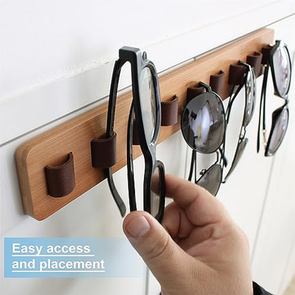 FINDAMAZE Porta Occhiali Multiplo - Organizzatore per Occhiali da Sole in Legno Porta Occhiali da Muro,Espositore per Occhiali,Decorazione per La Casa(Colore Legno-1 pz-Lungo)