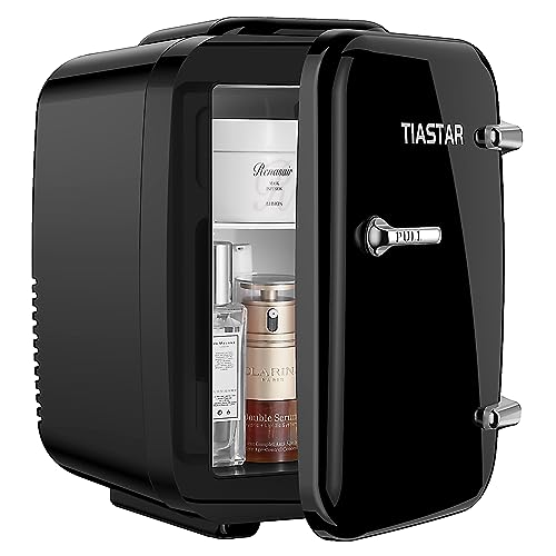 Tiastar Mini Frigo Portatile, 4 Litri /6 Lattine di Bevande e Cura Della Pelle Mini Frigorifero per Camera da Letto, Auto, Scrivania dell'ufficio, Due Marce - Raffreddatore e Scaldino (Nero)