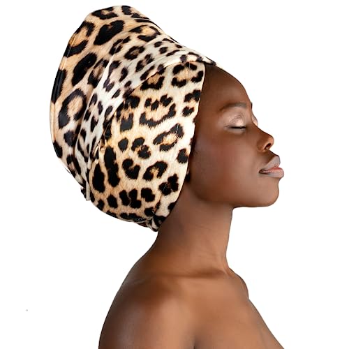 Asciugamano di design lussuoso in raso per capelli - turbante asciugacapelli - Luxury Satin Hair Towel Wrap La Cocona LEOPARD