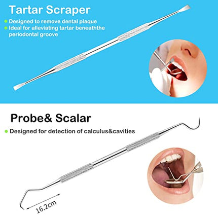 Igiene Dentale Kit Rimuovi Tartaro Denti - 7 Pezzi Pulizia Denti Kit Sbiancamento Denti, Tartaro Ablatore Kit in Acciaio Inossidabile con Ccatola di Immagazzinaggio