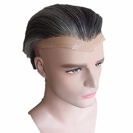 Toupee Capelli Umani Uomini 0,04 mm Pelle Sottile PU con Pizzo Toupee Uomini Parrucche 8 * 10 Base Uomini Parrucca Capelli Umani 110% Densità（#1B40）