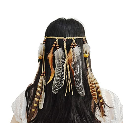 Yean Fascia per capelli stile bohémien, con nappa, stile hippie, stile indiano con piume, accessorio tribale, per donne e ragazze