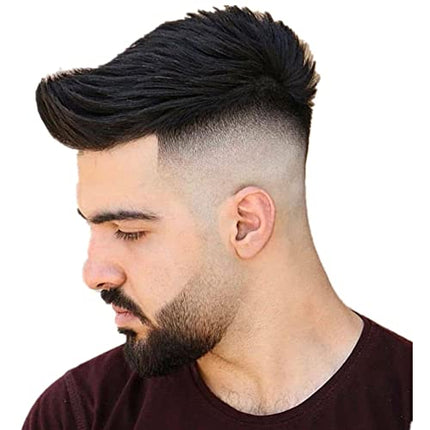 Parrucca Uomo PU Toupet Pezzi di Capelli Umani Europei per Gli Uomini Sostituzione dei Capelli Sistema 8×10 Pollici Parrucche 0.06 Centimetri di Spessore Uomini Parrucca in Off Black