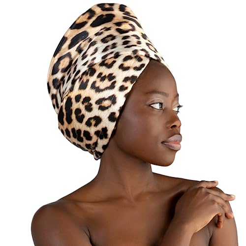 Asciugamano di design lussuoso in raso per capelli - turbante asciugacapelli - Luxury Satin Hair Towel Wrap La Cocona LEOPARD