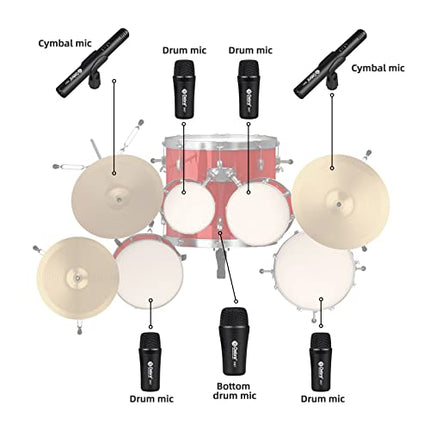 D Debra DK7 Pro - Set di 7 microfoni cablati, per batteristi, con microfono, clip per microfono con opzioni per Kick Drum, Snare, Rack/Floor Toms, Congas e Cymbals