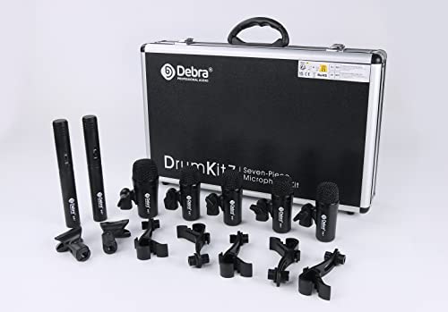 D Debra DK7 Pro - Set di 7 microfoni cablati, per batteristi, con microfono, clip per microfono con opzioni per Kick Drum, Snare, Rack/Floor Toms, Congas e Cymbals