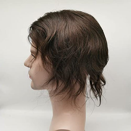 Parrucchino da uomo PU Front Pizzo Toupee Pezzi dei Capelli Umani europei per gli protesi capelli uomo 8×10 pollici sottile 0.06 cm Uomo Parrucca Sistema parrucchino Sostituzione in Marrone chiaro
