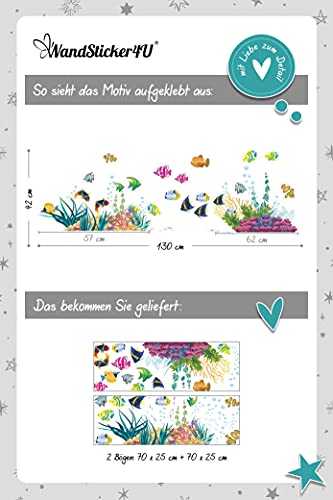 WandSticker4U®- adesivi murali bagno MONDO SOTT´ACQUA (130x42 cm) I impermeabile piastrelle murales adesivi parete pesci mare piante acquario marino I Decorazione per cameretta bambini ragazzi/e