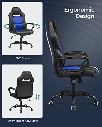 SONGMICS Sedia da Ufficio, Sedia da Gaming Ergonomica, Meccanismo Oscillante, Altezza Regolabile, Sedia da Scrivania per i Sedentari, Traspirante, Nero e Blu OBG025Q01