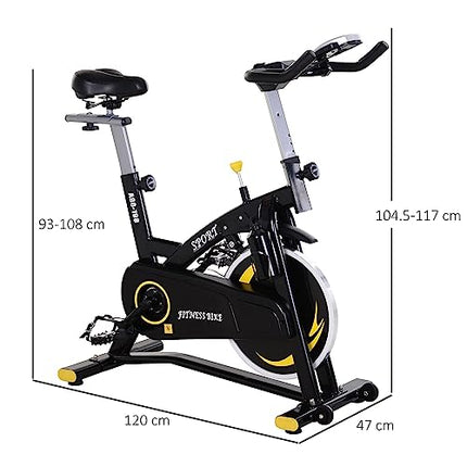 HOMCOM Cyclette Professionale, Cyclette da Camera Regolabile con Schermo LCD e Volano 10kg per Casa o Palestra, Nera e Gialla