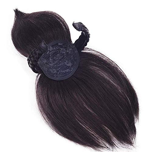 Yanamy - Toupet con fascia intrecciata e clip, in capelli veri, da donna, per alopecia, con frangia laterale, 25,4 cm (castano scuro)