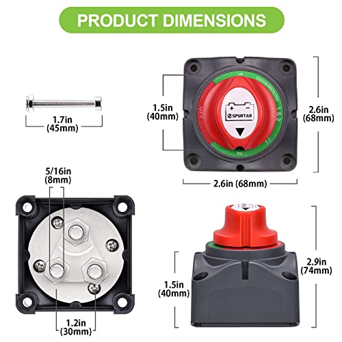 Spurtar Interruttore Stacca Batteria 1-2-Both-Off Stacca Batteria 12V-48V, Disconnessione Batteria per per Camper, Yacht, Barca, Camion, Autobus