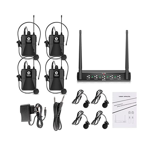 Debra Audio Pro UHF - Sistema di microfono wireless a 4 canali, con microfono lavalier, ricevitore in metallo, ideale per karaoke, feste di karaoke (4 Bodypack (B))