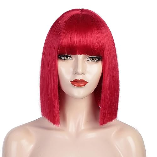 Parrucca rossa Bob con frangia, parrucca corta per donne sintetiche per uso quotidiano Halloween Cosplay parrucche rosso chiaro DE082G