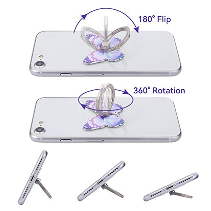 Cobee Supporto per anello per cellulare a farfalla, con motivo a farfalla, in metallo verniciato a forma di farfalla, con rotazione a 360°, impugnatura con manopola (Blu, viola, rosa)