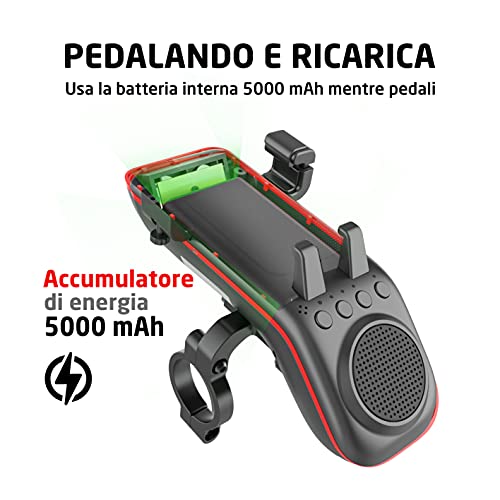 UPPEL Altoparlante Bluetooth per Bicicletta Casse Bluetooth V5.1 5000mAh Accumulatore di energia Luci/Campanello della bici Card SD/TF Funzione 10 in 1 per utilizzo all'aria aperta Sport Campeggio