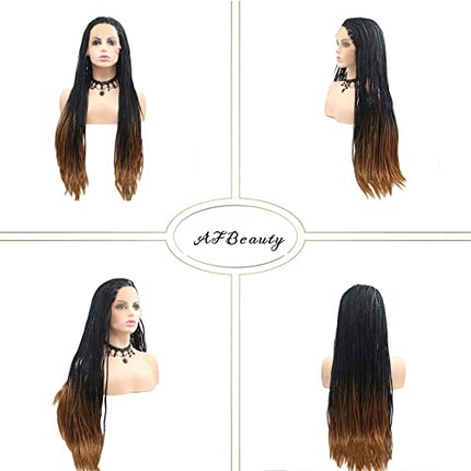 AFBeauty Parrucca nera marrone trecce lunga sintetica nera omber marrone micro intrecciato pizzo frontale resistente al calore fibra afro trecce per le donne 56 pollici